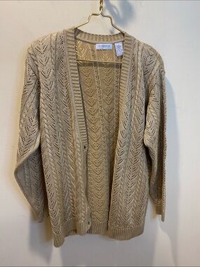 Liz Claiborne Golden Glitter Open-Front Pointelle Cardigan Sz S